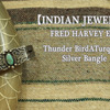 Fred Harvey Style Thunder Bird&Arrow Turquoise SILVERバングル画像