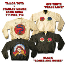 TAILOR TOYO &times;STANLEY MOUSE SATIN SUKA 「BONES AND ROSES/PEACE LOVE」 ブラック/オフホワイト TT11656-119画像