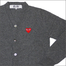 PLAY COMME des GARCONS ワンポイント ウールカーディガン GRAYxRED画像