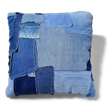 J.AUGUR DESIGN SMALL PATCHWORK PILLOW DENIM&times;WHITE CANVAS画像