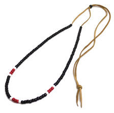 BINGO BROTHERS 革紐ビーズネックレス BLACKxRED画像