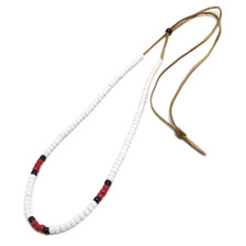 BINGO BROTHERS 革紐ビーズネックレス WHITExRED画像
