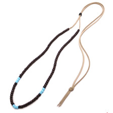 BINGO BROTHERS 革紐ビーズネックレス BROWNxSAX画像