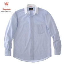 KINGSWOOD 長袖 ラウンドカラーシャツ ブルーストライプ&times;ホワイト画像