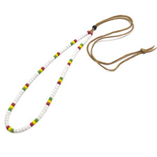 BINGO BROTHERS 革紐ビーズネックレス WHITExRASTA画像