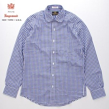 KINGSWOOD 長袖 ラウンドカラー ブロードクロスシャツ ブルーギンガムチェック画像