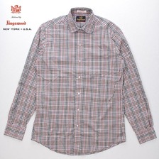 KINGSWOOD 長袖 ラウンドカラー ブロードクロスシャツ グレーチェック画像