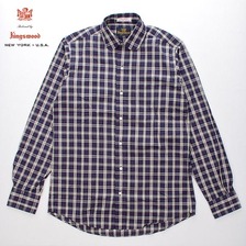 KINGSWOOD 長袖 ラウンドカラー ブロードクロスシャツ ネイビーチェック画像