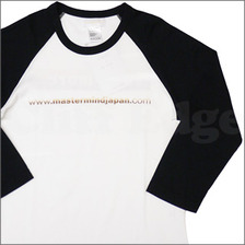 mastermind JAPAN メッセージ ラグラン七分袖Tシャツ BLACKxWHITE画像
