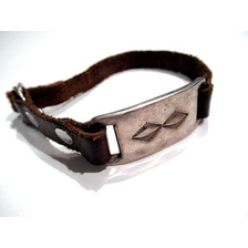 JACK WALKER SQUARE SILVER & LEATHER BLACELET two diamond画像