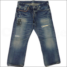 HYSTERIC GLAMOUR SP CLASH加工UNITE クロップドデニムパンツ INDIGO画像