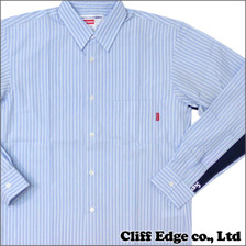 Supreme x COMME des GARCONS SHIRT ストライプ 長袖シャツ NAVY画像