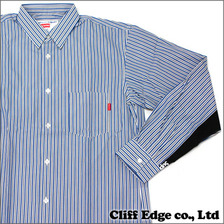 Supreme x COMME des GARCONS SHIRT ストライプ 長袖シャツ BLACK画像