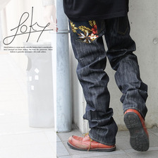 Loky アロハ柄ポケット スラブデニムパンツ 11125036画像