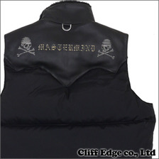 mastermind JAPAN x Rocky Mountain 斜めスカル刺繍 レザーダウンベスト BLACK画像