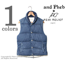 REMI RELIEF &times;PHEB ユーズドブルーインディゴダウンベスト RN12113005UN画像