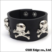 mastermind JAPAN 三連スカル レザーブレスレット BLACK画像