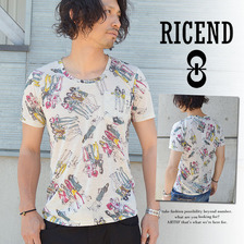 RICEND 綿麻 総柄 UネックTシャツ 632-7028画像