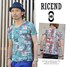 RICEND 総柄 UネックTシャツ 632-7031画像