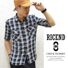RICEND ダブルガーゼ チェック 5分袖シャツ 632-6562画像