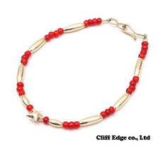 BINGO BROTHERS ビーズxゴールドパイプ スターブレスレット RED画像