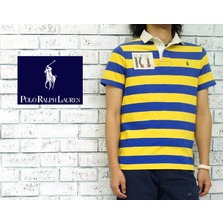 POLO RALPH LAUREN CUSTOM FIT ワッペン ボーダー ラガーシャツ BLUE/YELLOW画像