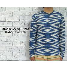 DENIM & SUPPLY Ralph Lauren ネイティブ柄 ウォッシュッ加工 ヘンリーネック L/S Tシャツ画像