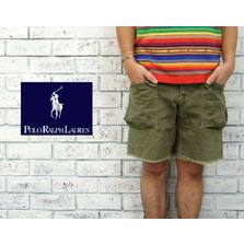 POLO RALPH LAUREN ヘリンボーン カットオフ ミリタリーカーゴショーツ OLIVE画像