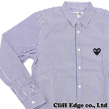 PLAY COMME des GARCONS STRIPED BUTTON DOWN SHIRT WHITExNAVY画像