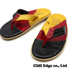 ISLAND SLIPPER 国旗柄 型押しサンダル BLACKxREDxYELLOW画像