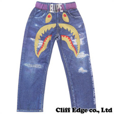 A BATHING APE BAPE KIDS SHARK FEEL DENIM PANTS NAVY 1060-352-608画像