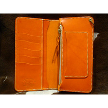 革蛸謹製 台形ロングワレットプレミアム イタリアンカラーレザー オレンジ画像