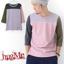 hugMe クレイジーカラー7分袖フットボールTシャツ画像