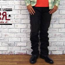 RRL SLIM FIT スタッズ デザイン スリムフィット ブラック ジーンズ画像