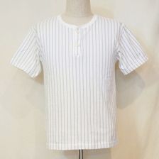 THE FLAT HEAD ST-01W ストライプヘンリーネック Tシャツ01W画像