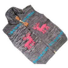 CANADIAN SWEATER CASHMERE DEER ZIP UP VEST grey画像