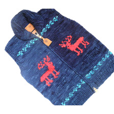 CANADIAN SWEATER CASHMERE DEER ZIP UP VEST blue画像