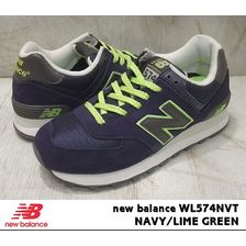new balance WL574 NVT NAVY/LIME GREEN画像
