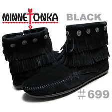 MINNETONKA Double Fringe Side Zip Boot black 699画像