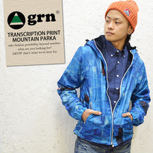 grn ユニオン ZIP デニム柄転写プリント裏地起毛マウンテンパーカー GRNUZ219N画像