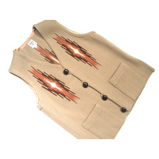 Ortega's SQUARE FRONT WOVEN VEST/beige x brown/size 38画像