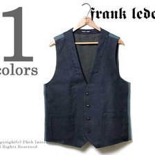 FRANK LEDER ブルーブラックドッグトゥース コットンベスト 0317008画像