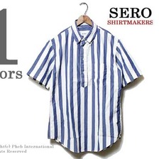 SERO カナダ製 ボールドストライプ 半袖プルオーバーシャツ SERO-003-NBS画像