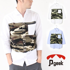 Pgeek カモフラ切り替え7分袖シャツ画像