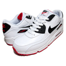 NIKE AIR MAX 90 LEATHER wht/blk-u.red 652980-100画像