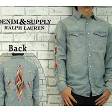 DENIM & SUPPLY Ralph Lauren ヴィンテージ加工 ネイティブ柄 刺繍 シャンブレ ウエスタンシャツ画像