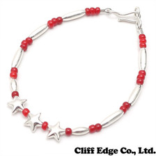 THE BINGO BROTHERS レッドビーズxシルバーパイプ 三連スター(小) ブレスレット SILVERxRED画像