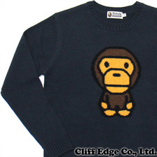 A BATHING APE MILO INTARSIA KNIT CREW NECK NAVY 2A80-120-007画像