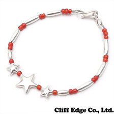 THE BINGO BROTHERS コーラルビーズxシルバーパイプ 三連スター(大) ブレスレット SILVERxCORAL画像