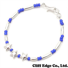 THE BINGO BROTHERS パープルビーズxシルバーパイプ 三連スター(大) ブレスレット SILVERxBLUE画像